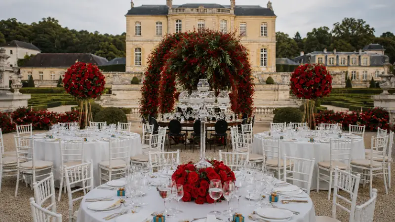 Vue aérienne d’un château entouré de son parc